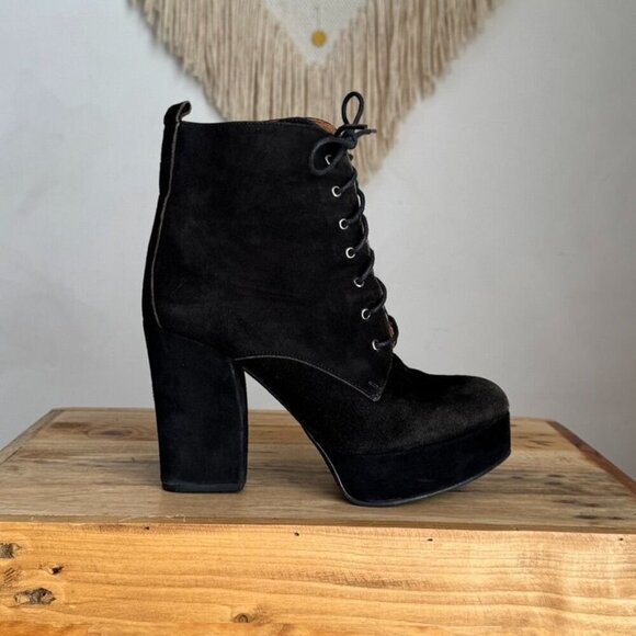 Kurt Geiger Y2K Black Suede Leather Platform Almond Toe Lace Up Boots Size 8.5 - Picture 7 of 13